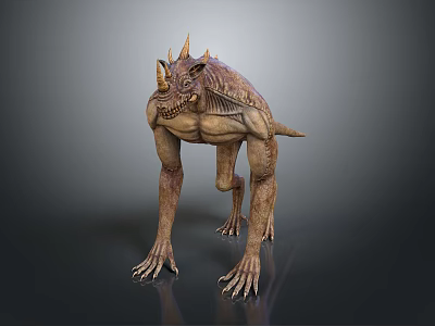 Detailed Mythical Creature Sculpture Featuring Horns Muscular Body Claws And Textured Skin 3d model