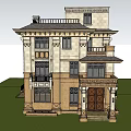 Elegant Three Story Detached Villa With Brown Beige Exterior Balconies And Lawn