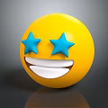 Cheerful Yellow Emoji With Blue Star Eyes And Smiling Mouth Design
