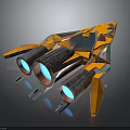 Futuristic Cosmic Aerospace Spaceship With Blue Glowing Engines And Orange Silver Design