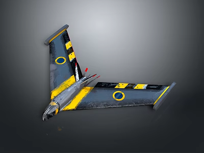Gray Airplane Wing Model With Yellow Black Stripes And Circular Markings On Dark Background 3d model