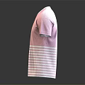 Pink V neck short sleeve T shirt with white and pink striped lower part