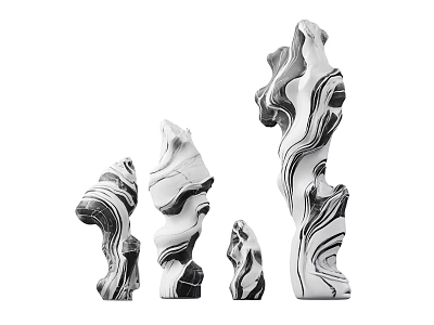 Decorative Rockery Stones With Black And White Marble Texture In Various Sizes 3d model