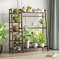 Wooden Multi Tiered Plant Shelf With Hanging Plants And Potted Greenery Indoor