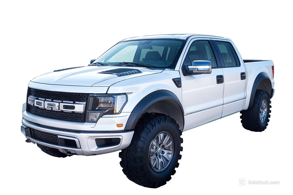 White Ford Pickup Truck With Off Road Style Wide Fender Flares And Large Tires 3d model 