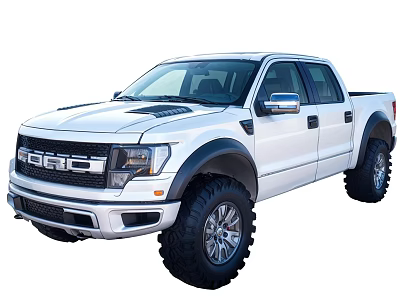 White Ford Pickup Truck With Off Road Style Wide Fender Flares And Large Tires 3d model