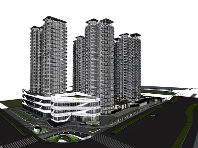 Modern High Rise Residential Buildings With Commercial Podium And Landscaped Areas 3d model
