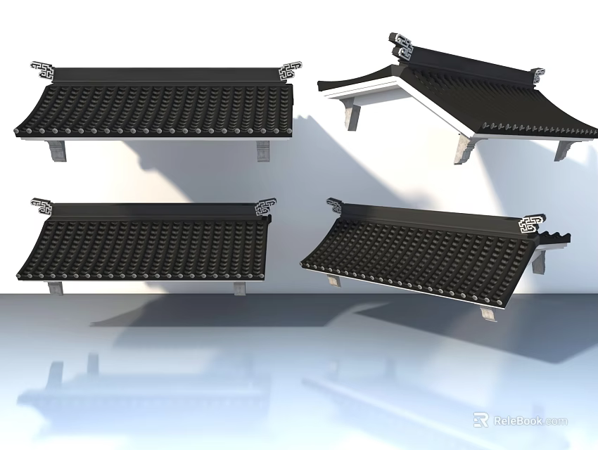Traditional Sofa And Coffee Table Set With Black Tile Roof Design Elements 3d model 