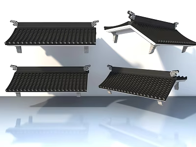 Traditional Sofa And Coffee Table Set With Black Tile Roof Design Elements 3d model