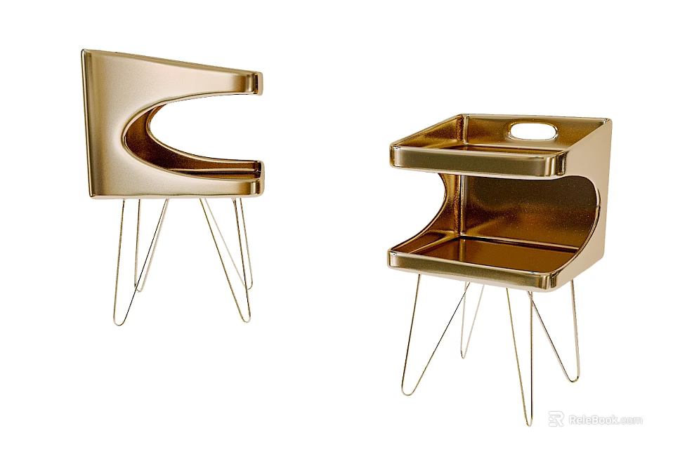 Stylish Golden Modern Coffee Tables With Unique Design And Metal Wire Legs Structure 3d model 
