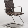 Two Modern Office Chairs With Quilted Leather And Metal Armrests Frame