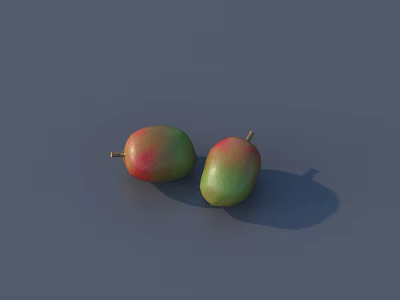 Two Fresh Red and Green Mangoes on a Gray Background 3d model