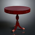 Dark Red Round Wooden Table With Drawers Spiral Pedestal Leg And Brass Wheeled Feet