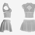 White Lace Corset Top and Ruffle Skirt Set with Short Sleeves
