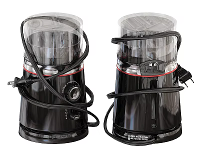Two Black Electric Kitchen Grinders With Transparent Top Containers And Control Knobs 3d model