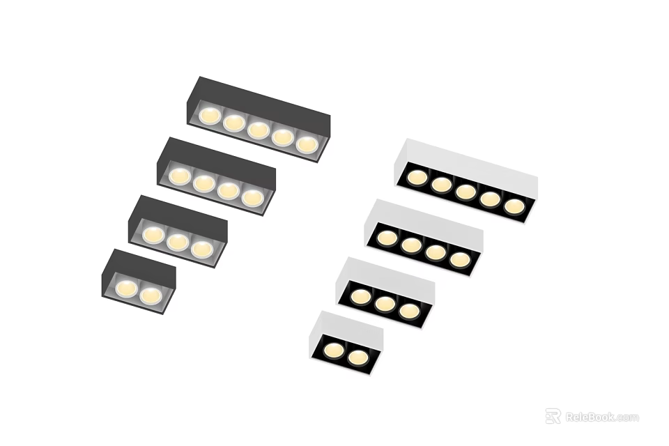 Sleek Black and White Downlights and Spotlights with Multiple LED Bulbs 3d model 