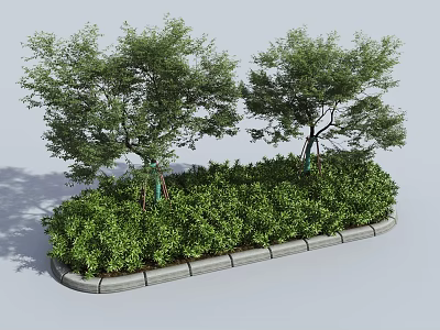 Roadside Greenery Facilities With Trees Shrubs And Concrete Curb Structure 3d model