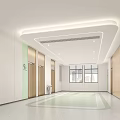 Modern Service Hall Interior With Wooden Walls Lighting And Elevators