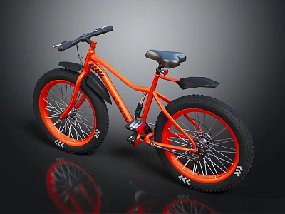 Stylish Orange Fat Tire Bicycle With Black Handlebar And Comfortable Seat 3d model