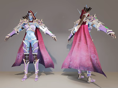 Game Movie Character With Blue Skin Red Hair Purple Silver Armor And Pink Cape 3d model