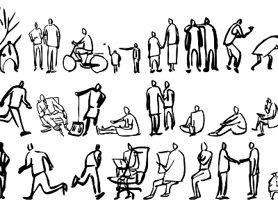Black and White Simple Line Art People Silhouettes With Various Poses And Activities 3d model