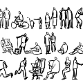 Black and White Simple Line Art People Silhouettes With Various Poses And Activities