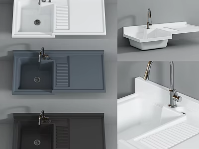 Modern Washbasin Designs in White Gray Black with Drainboard and Faucet 3d model