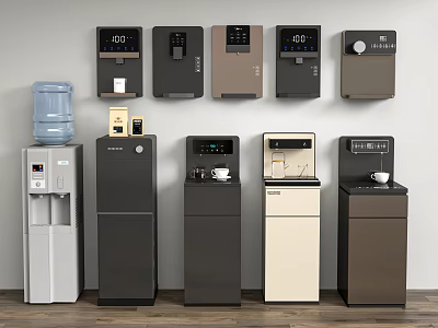 Various Modern Water Dispensers In Different Colors With Hot Cold Functions For Home Use 3d model