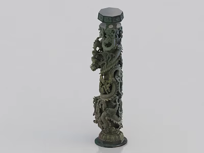 Green Jade Decorative Pillar With Intricate Dragon Carvings And Ornate Design 3d model