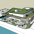 Modern Museum Building Design With Green Roof Glass Facade Open Plaza And Geometric Paving