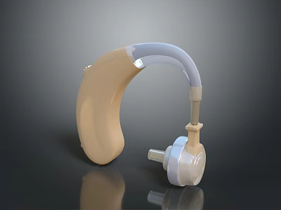 Beige White Gray Behind Ear Headphones With Ergonomic Design On Dark Smooth Surface 3d model