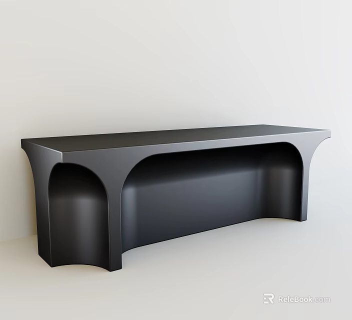 Modern Sleek Black Dining Table With Unique Curved Structure Against White Minimalist Background 3d model