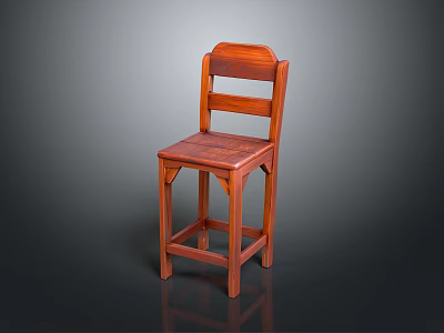 Solid Wood Bar Stool With Backrest And Smooth Seat For Kitchen Furniture 3d model