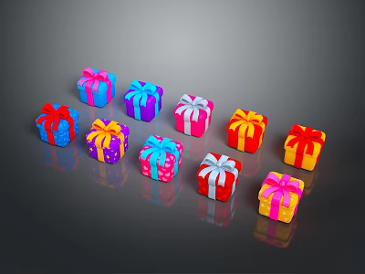 Colorful Decorative Gift Boxes With Ribbon Bows And Vibrant Patterns For Daily Use 3d model