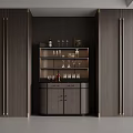 Modern Dark Wood Sideboard With Glass Shelves Metal Accents And Tall Cabinets