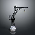 Ornate Wrought Iron Street Lamp With White Stone Base And Decorative Patterns