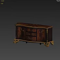 Elegant Ornate Dark Wood TV Stand With Gold Accents Carved Legs And Drawers