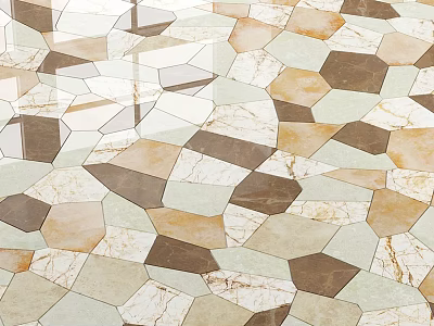 Multicolor Hexagonal Floor Tiles With Marble Texture Modern Decorative Patterned Layout 3d model