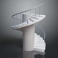 Modern Spiral Staircase With White Steps Cylindrical Support And Metal Railings