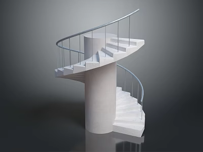 Modern Spiral Staircase With White Steps Cylindrical Support And Metal Railings 3d model