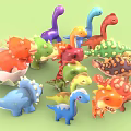 Colorful Cartoon Reptile Dinosaurs with Various Colors Shapes and One in Eggshell