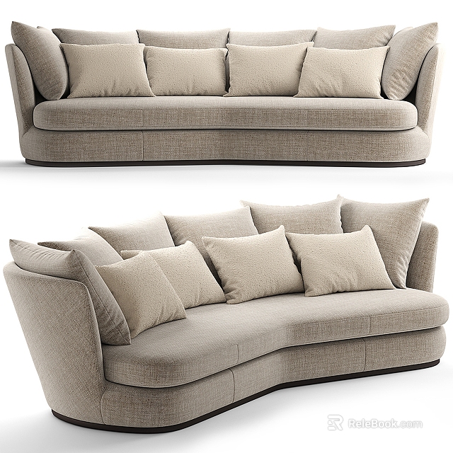 Modern Two Seater Sofa with Light Colored Fabric and Multiple Cushions 3d model 