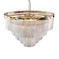 Elegant Modern Chandelier With Gold Frame And Layered Crystal Fringe Design