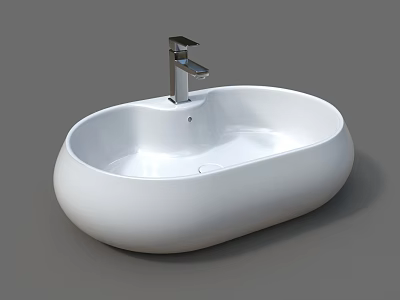 White Oval Modern Washbasin With Sleek Design And Chrome Faucet 3d model