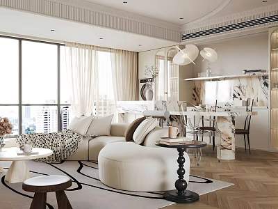 Modern Living Room Interior Design With Sofa Rug And Floor To Ceiling Windows 3d model