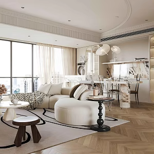 French Home Living Room French Cream Style Living Room French Retro Living Room French Sofa Coffee Table Combination Fabric Sofa Advanced Grey Living Room 3d model