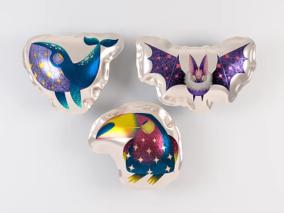 Colorful Inflatable Animal Toys Whale Bat Toucan With Shiny Star Patterns Decorative Design 3d model