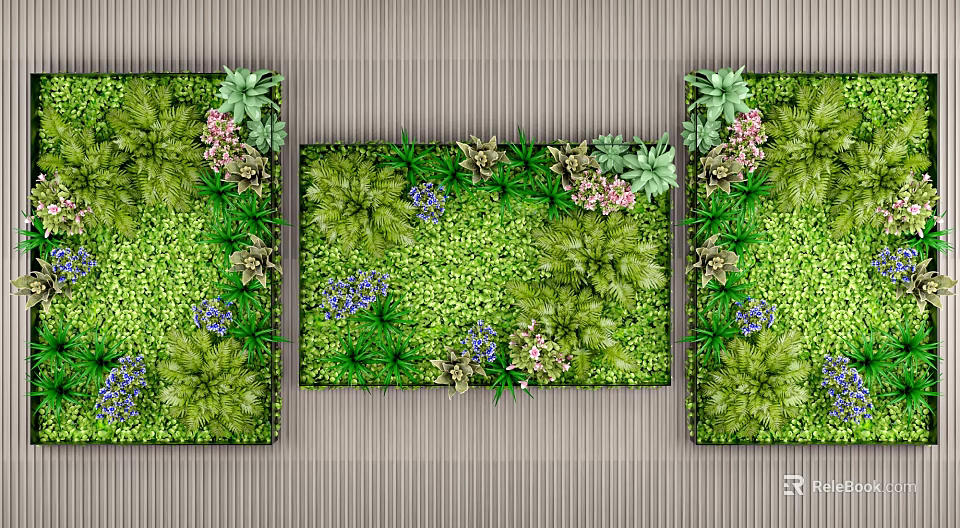 Indoor Green Plant Wall With Diverse Greenery And Decorative Vertical Garden Design 3d model 