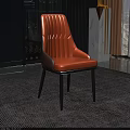 Modern Luxury Orange Leather Dining Chair with Tufted Back and Black Metal Legs