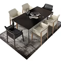 Modern Black Dining Table Set With Metal Legs Beige And Black Chairs Gray Rug
